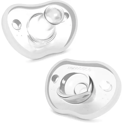Nanobebe Baby Pacifiers 0-3 Month - Orthodontic, Curves Comfortably with Face Contour, Award Winning for Breastfeeding Babies, 100% Silicone - BPA Free. Perfect Baby Registry Gift 2pk,White