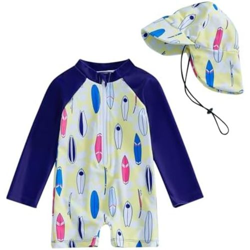Hnyenmcko Baby/Toddler Boy Rash Guard Swimsuit Long Sleeve One Piece Zipper Swimwear Sunsuit Infant Bathing Suit Beachwear