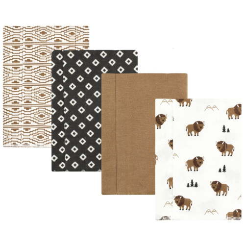 Hudson Baby Cotton Flannel Burp Cloths, Wild Buffalo 4 Pack, One Size