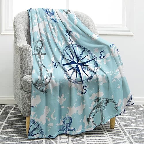 Jekeno Nautical Anchor Blanket Gifts for Women Kids Boys Men Home Bedroom Living Room Decor Soft Cozy Lightweight Throw Blankets Blue 60"x80"