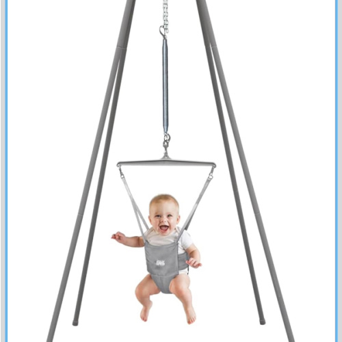 Jolly Jumper Elite (Grey) Baby Exerciser - Sturdy Frame, 6 ft Tall Stand Baby Jumper, Indoor and Outdoor Exercise Saddle Seat, Adjustable Height, for Infants up to 28 lbs