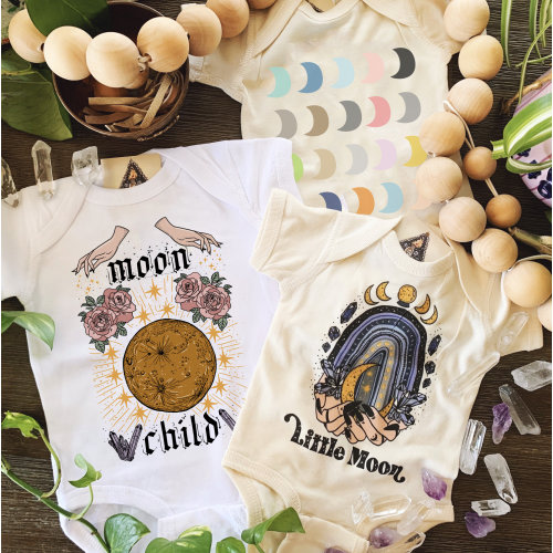 Moon Child Bundle Gift Set, Moon Child Little Moon Witchy baby, Moon Child gift, floral moon with crystals Baby, Moon Baby, moon child gift