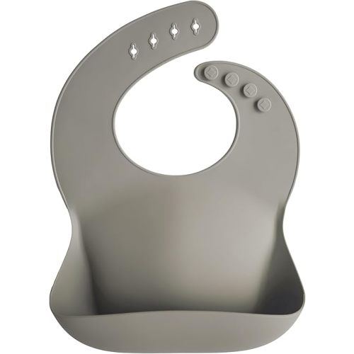 mushie Silicone Baby Bib | Adjustable Fit Waterproof Bibs (Silver Sage)