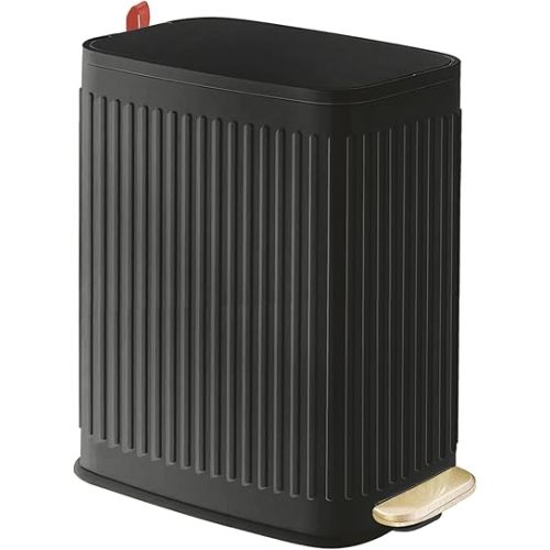 Small Bathroom Trash Can with Air Freshener Soft Close Lid, 6 Liter/ 1.6 Gallon Stainless Steel Garbage Can with Removable Inner Bucket, Step Pedal, Slim Wastebasket for Bedroom, Toilet, Office,Black