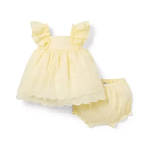 Newborn Buttermilk Baby Eyelet Ruffle Matching Set by Janie and Jack