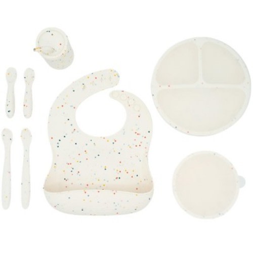 WeeSprout Baby Led Weaning Bundle, Silicone Suction Bowl, Spoons, Bib & Cup - Confetti