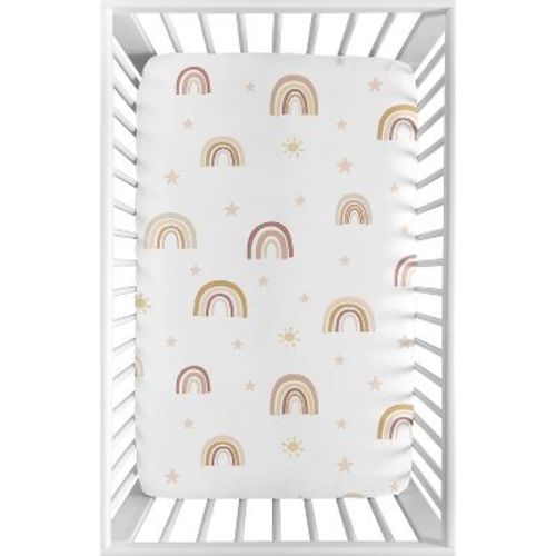 Sweet Jojo Designs Girl Baby Fitted Mini Crib Sheet Boho Rainbow Pink And Yellow