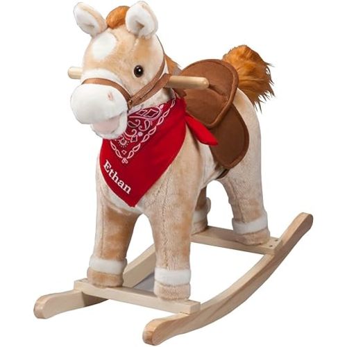 Personalized Animated Rocking Horse with Sounds, Customized Ride-On Pony with Wooden Base