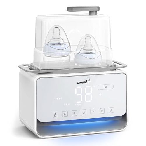 Baby Bottle Warmer, Grownsy 10-in-1 Fast Bottle Warmer Accurate Temp Control, with LCD Display, Timer, Defrost, Sterili-zing, Keep 24H, Double Bottle Warmer for Breastmilk& Formula, Heat Baby Food
