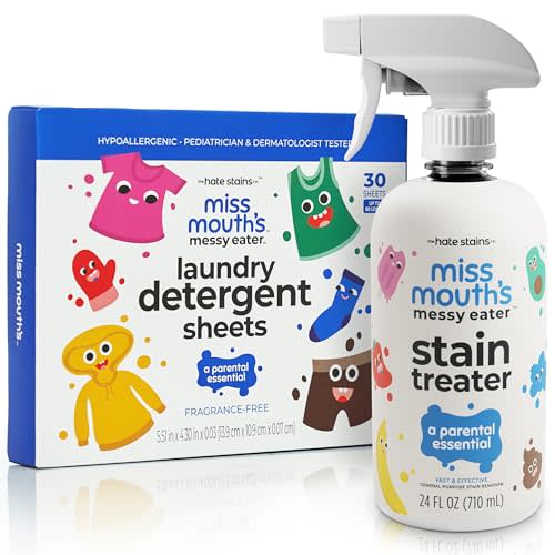 Miss Mouth's Messy Eater Stain Treater Spray - 16oz Stain Remover and Laundry Detergent Sheets - Newborn & Baby Essential