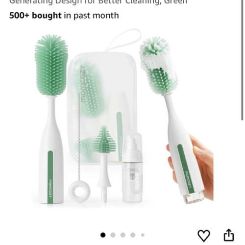 Momcozy Bottle Brush Kit Pro, Innovative Push-Press Design for Deep Cleaning - Bottle Cleaner Brush for Bottle/Breast Pumps/Nipple - Clog-Free Brush & Foam-Generating Design for Better Cleaning, Green