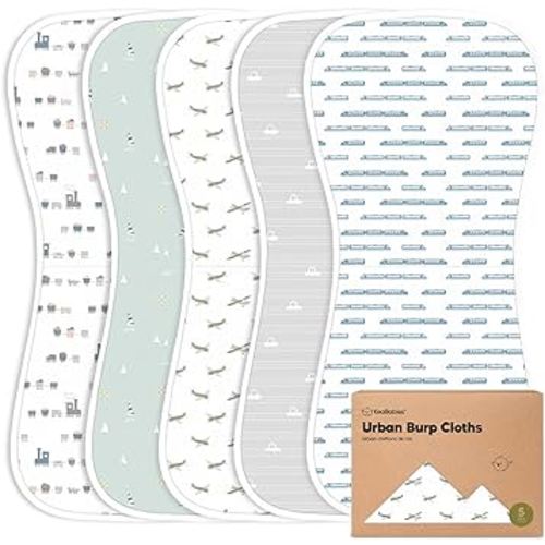 Organic Burp Cloths for Baby Boys and Girls - 5-Pack Super Absorbent Burping Cloth, Burp Clothes, Soft & Plush Newborn Towel, Milk Spit Up Rags, Burpy Cloth Bib for Unisex, Burping Rags (Vessels)