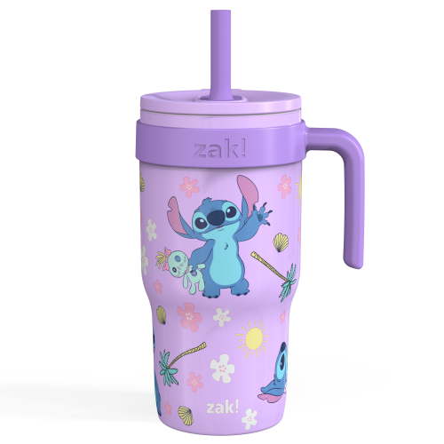 Zak Designs 18oz Stitch Kids Straw Handle Tumbler, Stainless Steel Vacuum Insulated Cruiser Tumbler with Silicone Straw Utilizing Leak-Proof Valve, Stripes