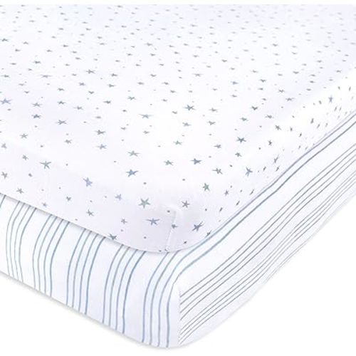 Bassinet Sheet Set 2 Pack - Baby Bassinet Sheets with 100% Jersey Cotton - Bassinet Sheets for Baby Boy(Blue Stars & Stripes)