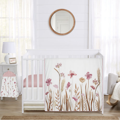 Sweet Jojo Designs Watercolor Floral Garden Pink 4 Piece Crib Bedding Set | Wayfair