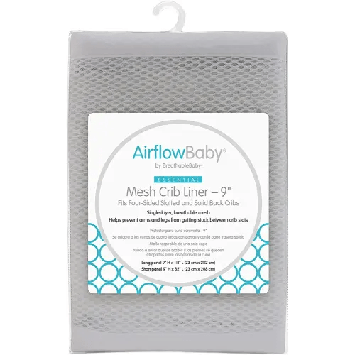 Breathable Mesh Liner for Full-Size Cribs, 9" H (23cm) Essential 2mm Mesh, White (Size 4FS Covers 3 or 4 Sides)
