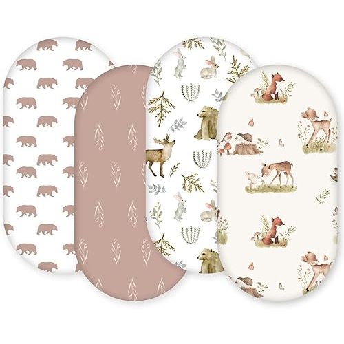 Gllquen Baby Bassinet Sheets 4 Pack, Breathable Cozy Fitted Mattress Sheet, Elastic Travel Crib Fashionable Floral Pattern, Standard Cradle Safe Sheets for Baby Boys Girls 32"x16" (Bear)
