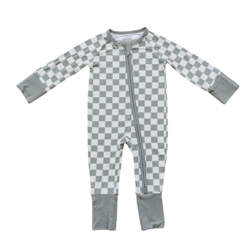 Light Green Checkered Bamboo Zipper Newborn
