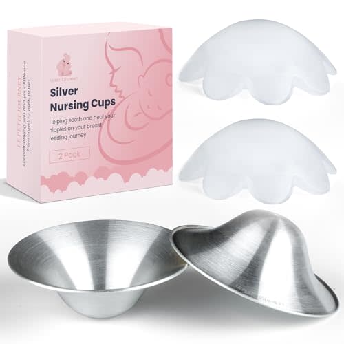Original 999 Pure Silver Nursing Cups with Silicone Pads, Nipple Shields for Nursing Newborn Essentials, Silver Nipple Covers for Breastfeeding, Silver Nipple Guards for Soothing and Healing (Large)