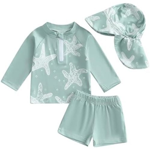 Toddler Baby Boy Swimsuit 3-Piece Swimwear Shark Swim Shirt Trunk Bathing Suit Kids Little Boys Rash Guard Sets