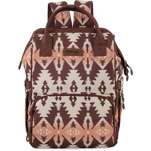 Montana West x Wrangler Diaper Bag Backpack Aztec Travel Backpack Purses Western Multi-Function Baby Bags for Mom with Waterproof Insulated Pockets