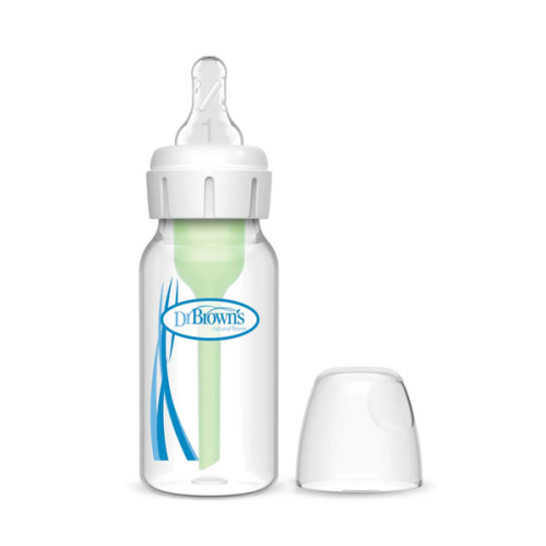 Dr. Brown's Natural Flow Anti-Colic Options+ Narrow Baby Bottle, 4 oz/120 mL, with Level 1 Slow Flow Nipple, 0m+, 4 Bottles
