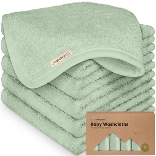 6-Pack Soft Baby Washcloths, Viscose from Bamboo - Kids, Newborn Bath Towels, Infant Shower, Toddler Reusable Face Towel, Gentle on Skin, Face Wash Cloths for Babies, 10x10 (Pistachio)