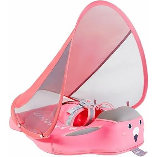 Mambobaby Baby Pool Float with Removable Canopy 3-24 Months Baby Float Non-Inflatable Infant Swim Float Add Tail Avoid Flip Skin-Friendly Material Swim Trainer for Toddler Boys Girls