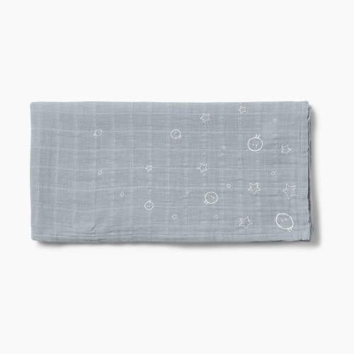 MORI Pre-Washed Burp Cloth & Muslin Swaddle - Dusk Blue, Large