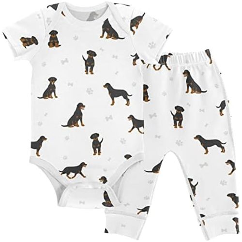 vvfelixl Baby Pants Sets Black Dachshund Long Haired Short Sleeve Baby Clothes for Boys Girls 0-24M