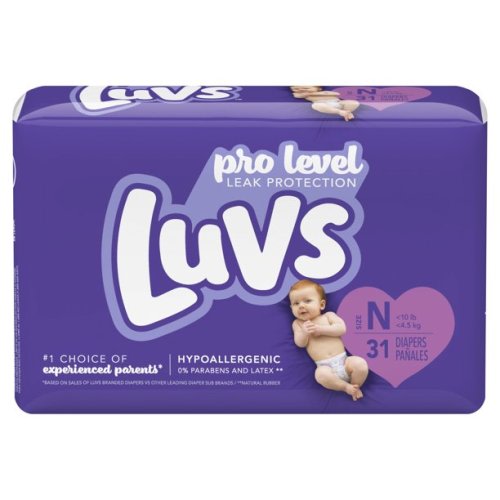 Luvs Triple Leakguards Extra Absorbent Diapers, Size N, 31 ct