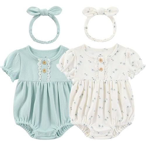 Baby Girl Clothes Cotton Bubble Romper Floral Bodysuits Infant Outfit Set