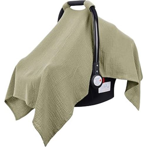 Metplus Muslin Car Seat Cover for Babies - Carseat Stroller Cover Infant Stroller Covers for Boys and Girls, Breathable & Lightweight, Fits Most Strollers & Baby Car Seats