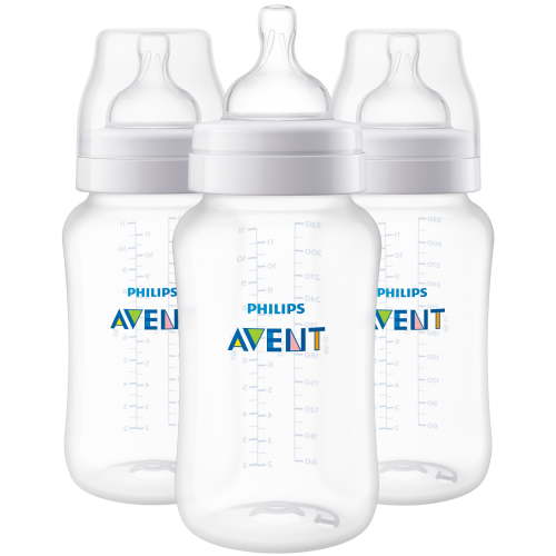 Philips Avent Anti-colic Baby Bottles, 1m+, 11 oz, Clear, 3 Pack, SCY106/03