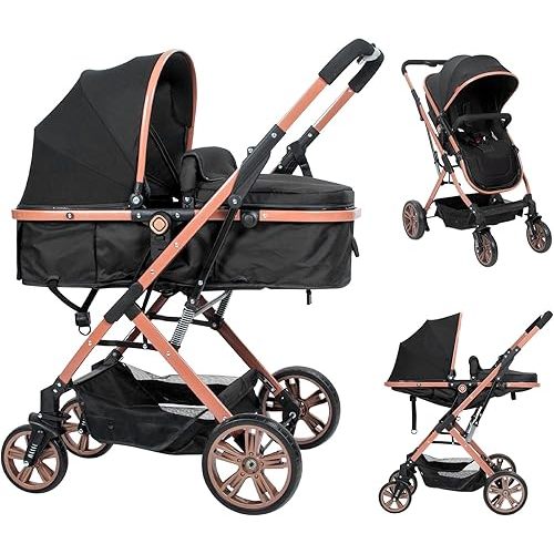 Baby Stroller Bassinet Newborn Foldable Pushchair Folding High Landscape Infant Carriage,Toddler Pushchair Black Baby Stroller