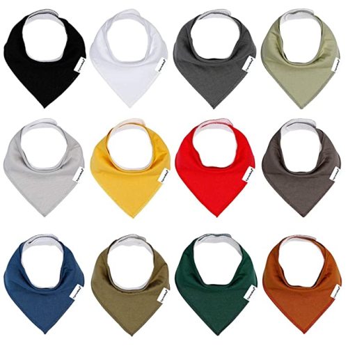 Baby Bandana Drool Bibs for Boys and Girls, Solid Colors,12 Pack Baby Bibs for Teething and Drooling, Organic Cotton Bibs - Minimalist Set