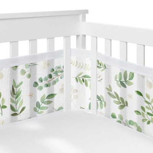 Sweet Jojo Designs + Breathablebaby Breathable Mesh Crib Liner Boy Or Girl Gender Neutral Unisex Botanical Green And White