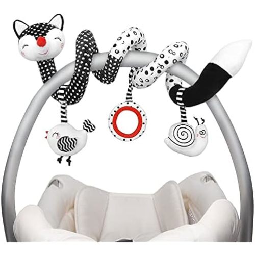 3 Pcs Car Seat Toys for Babies 0-6 Months,Black and White Baby Hanging Rattle Toys for Crib Mobile,High Contrast Baby Toys for Newborn Toys,Infant Sensory Toy Best Gift for 0-6 6-12months - FOX