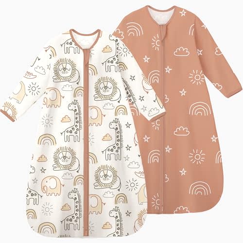 Yoofoss Baby Sleep Sack 0-6 Months Long Sleeve Wearable Blanket Baby 100% Cotton 2-Way Zipper 0.5 Tog Newborn Sleeping Sack, Lightweight(Small)