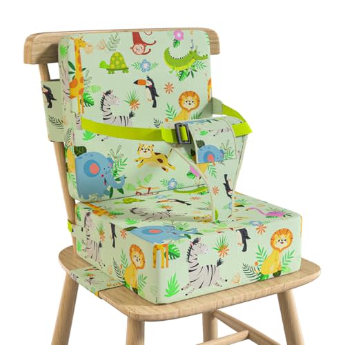 Booster Seat for Kitchen Chair with Backrest, Removable, TPU Waterproof | Non-Slip Toddler Booster Seat for Dining Table with 3 Adjustable Straps & 3 Piont Harness, Portable,Suitable for Family Meals