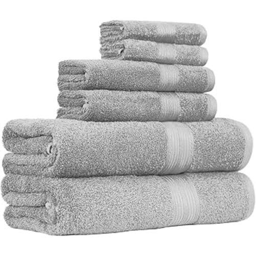 Amazon Basics Soft, Highly Absorbent, Premium 6-Piece Fade Resistant Bath Towel, Hand and Washcloth Set - Cotton, Gray, 14.25" L x 10.85" W