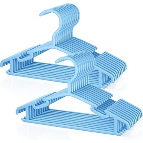 Kids Plastic Hangers, Baby Clothes Hangers for Closet 20 Packs Non-Slip Toddler Hangers for Infant Child Clothing for Pants Coats Skirts (Blue)