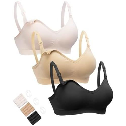 HOFISH Maternity Nursing Bra for Breastfeeding Pregnancy Wireless Bralette with Pads, Extenders & Clips 3PACK S-XXL at Amazon Women’s Clothing store