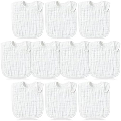 BUoonyer 10pcs Snap Muslin Cotton Bibs, Baby Bandana Drool Bibs, Adjustable Soft Absorbent Cotton Scarf