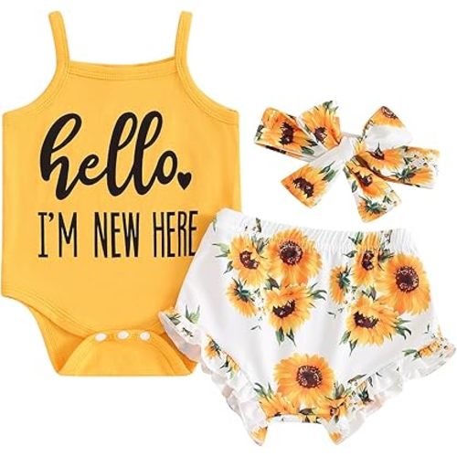 Ledy Champswiin 3Pcs Newborn Baby Girl Clothes Cute Infant Summer Floral Outfit Sleeveless Strap Romper & Ruffled Shorts Set