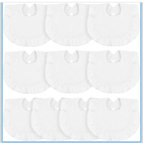 Seematn 10 Pcs Baby Muslin Bibs for Unisex Girls & Boys Drool Bibs Bandana Ruffle Soft Cotton for Newborn Infants Toddlers(White)