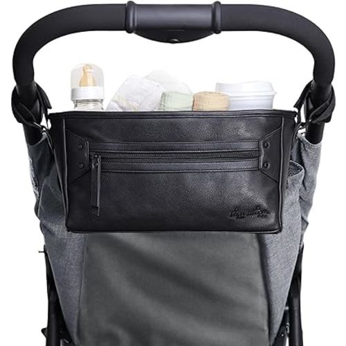 Itzy Ritzy Adjustable Stroller Caddy/Organizer - Stroller Organizer Bag Featuring Front Zippered Pocket, 2 Built-in Interior Pockets & Adjustable Straps to Fit Nearly Any Stroller (Black)