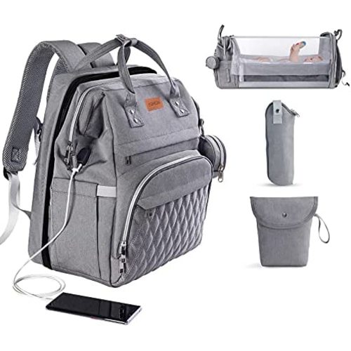 3 in 1 Diaper Bag with Changing Station, ISMGN Large Diaper Bag Backpack for Boy, Diaper Bag Organizer Pouches Insulated Pocket Multifunctional Baby Bag with Mosquito Net and Sunshades, Unisex Stylish