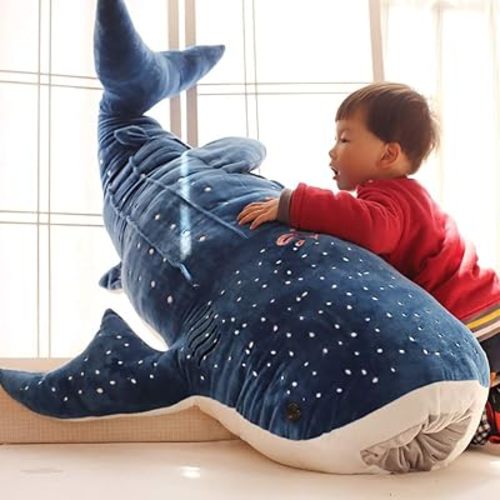Stuffed Whale Shark Animal Plush Toy Soft Shark Plush Sofa Cushion Back Cushion Hugging Pillow for Kids Adults Birthday Gift Blue 50cm