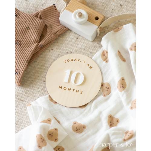 Wooden Circle Boho Interchangeable Milestone Cards | Custom Name Set | Baby Monthly Milestone Marker | Baby Shower Gift | Boho, Sustainable